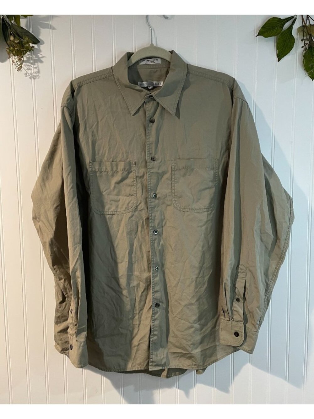 Geoffrey Beene Men’s Long Sleeve Button Front Shirt Khaki Cotton Size L